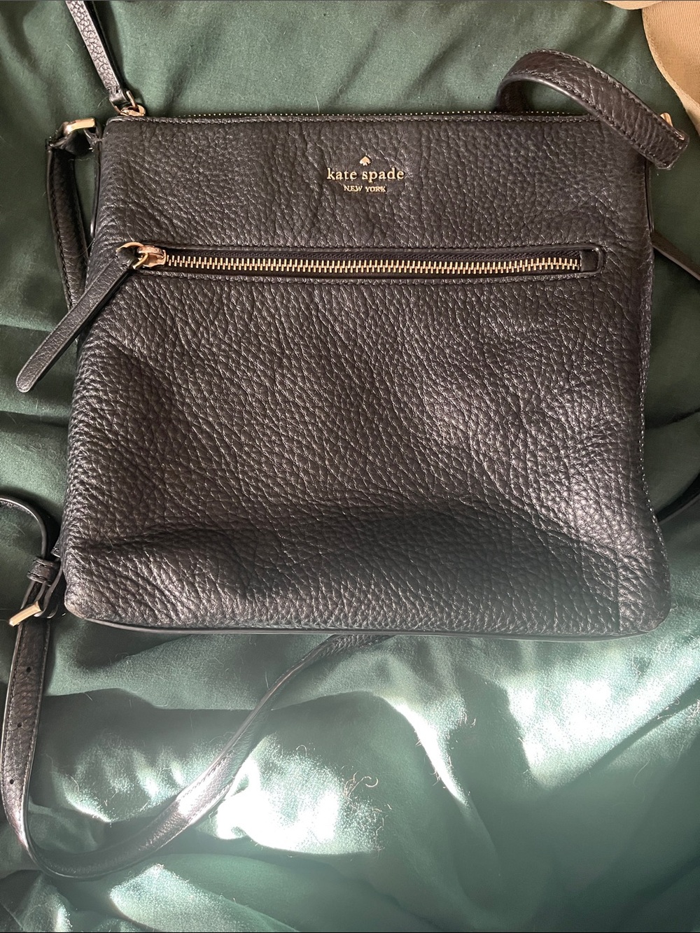 kate spade Black Pebbled Leather Crossbody with Gold Zip